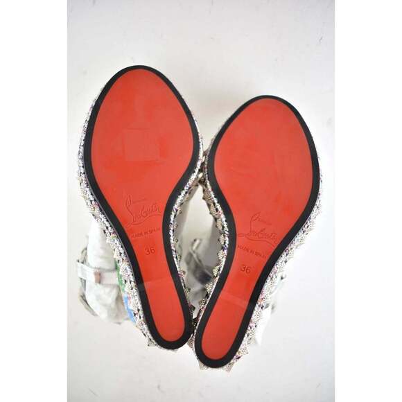 Christian Louboutin Pira Ryad 110 Silver Sequin Platform Wedge Sandal Heel 36 - Picture 7 of 9